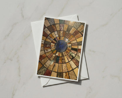 Marble Mosaic Circle Card, Colourful Stone Inlay Design, Grand Interior Architecture