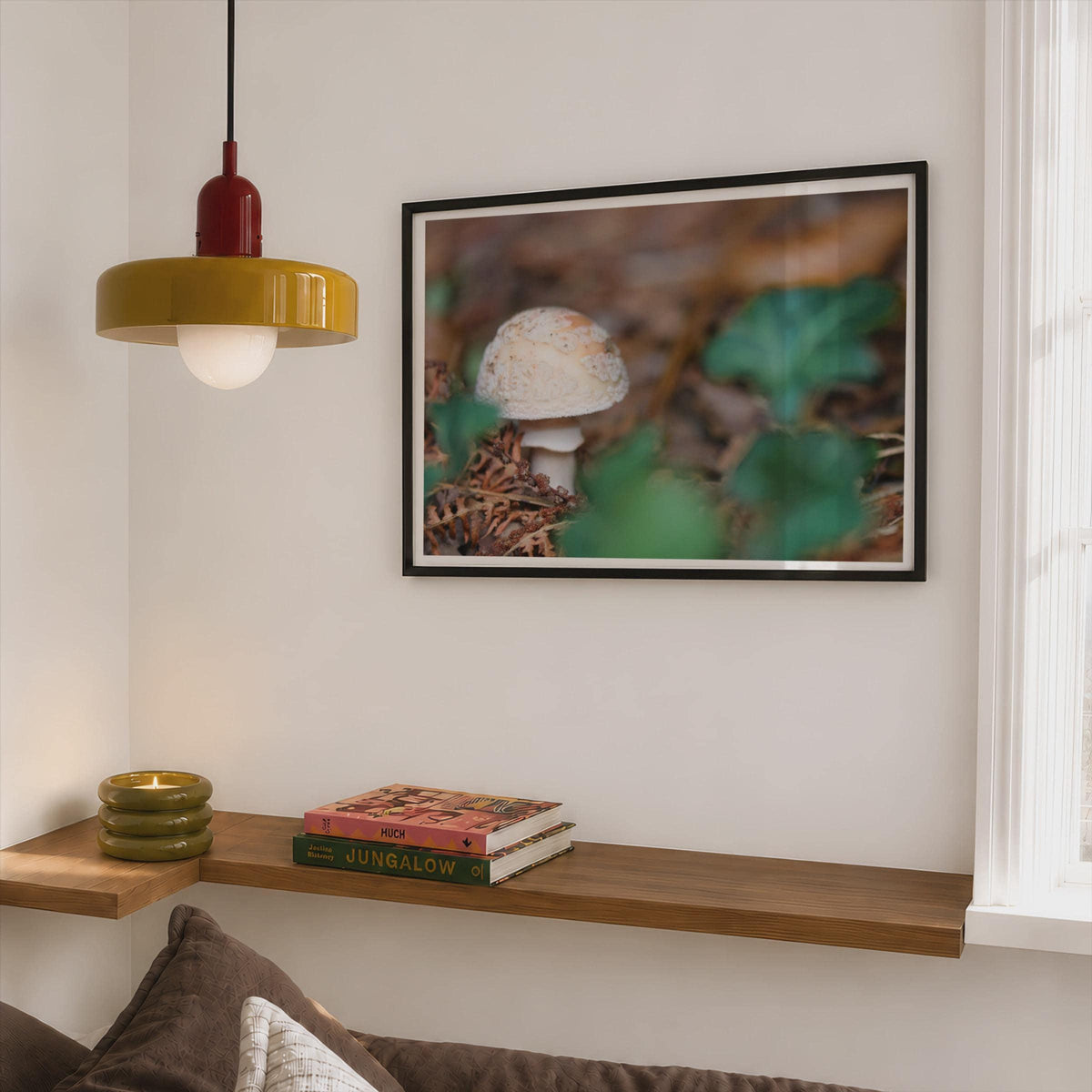 Woodland Mushroom Poster mockup - Corner Bedroom Mockup - Landscape
