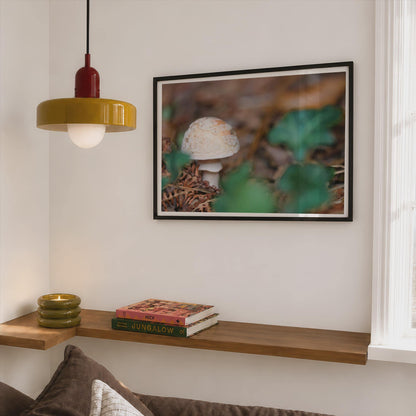 Woodland Mushroom Poster mockup - Corner Bedroom Mockup - Landscape