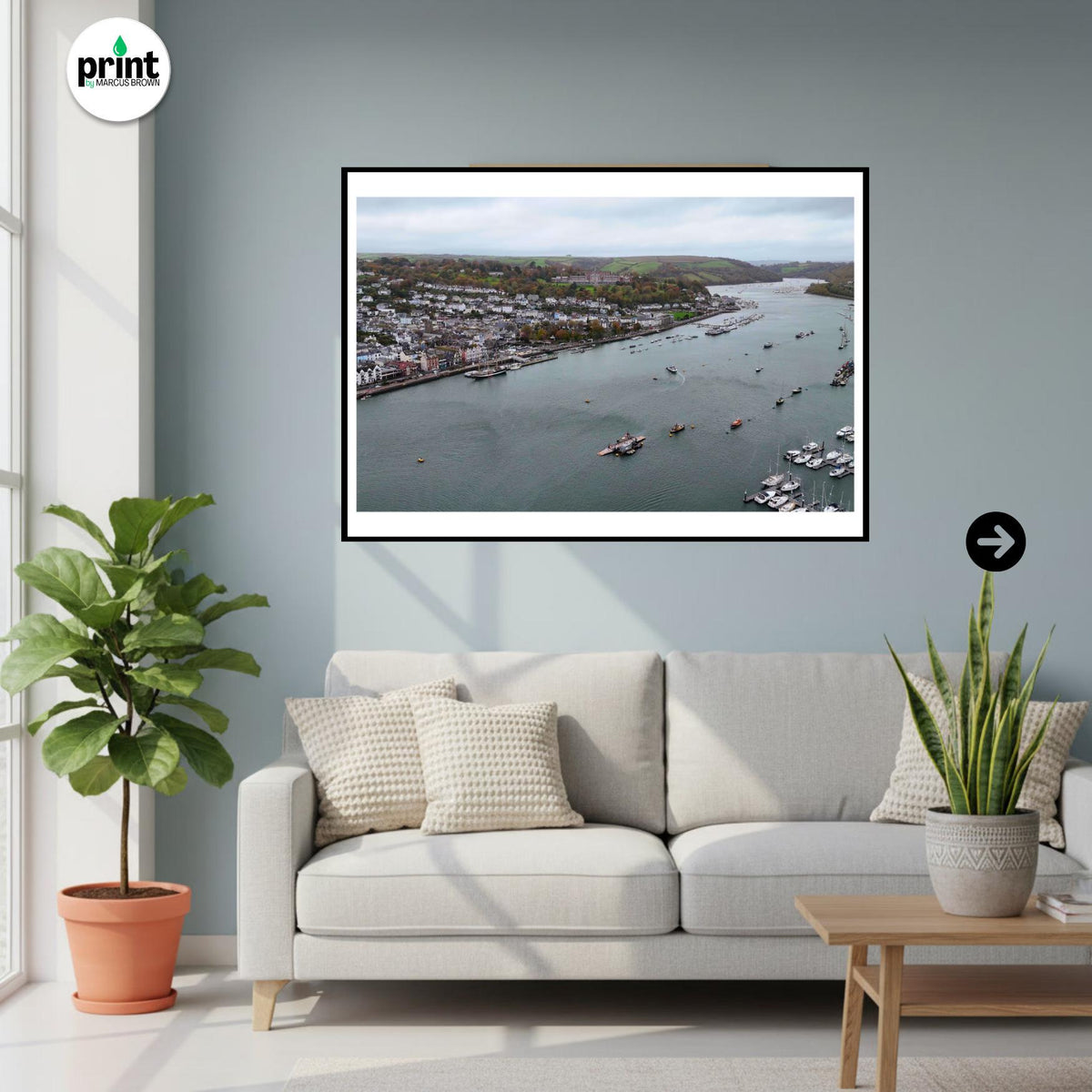 Dartmouth Drone Photograph, River Dart Wall Art, Devon Harbour Print