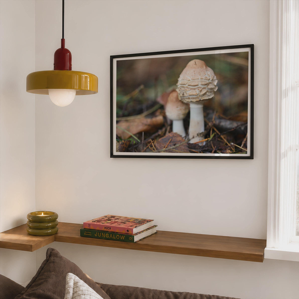 Fungi Photography Poster mockup - Corner Bedroom Mockup - Landscape