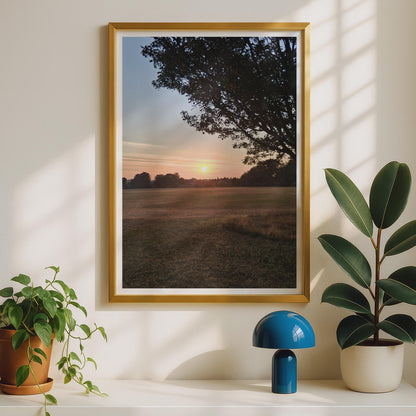 Sunset Over English Park Poster, Tree Silhouette Wall Art, Golden Hour Nature Print, Peaceful Landscape, Living Room Decor