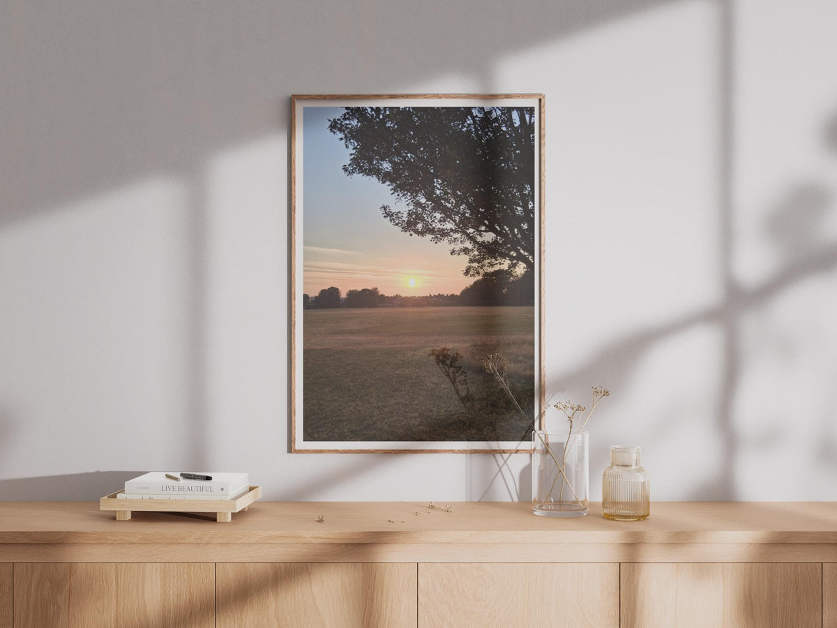 Sunset Over English Park Poster, Tree Silhouette Wall Art, Golden Hour Nature Print, Peaceful Landscape, Living Room Decor