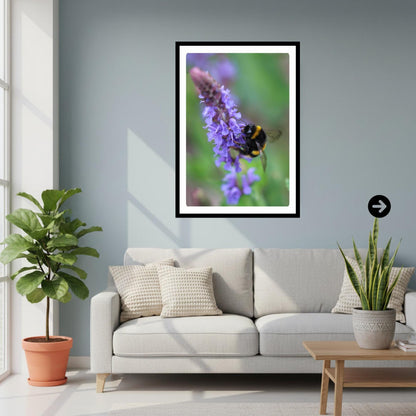 Macro Bumblebee Lavender Print | Botanical Nature Photography, Cottagecore Decor