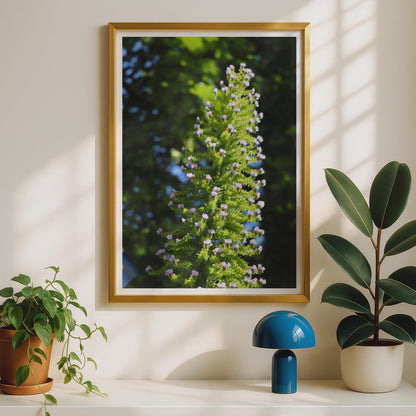 Flowering Botanical Spike Print, Green Plant Wall Art, Nature Photography Poster, Pink Blossom Garden Decor, Botanical Close Up Photo