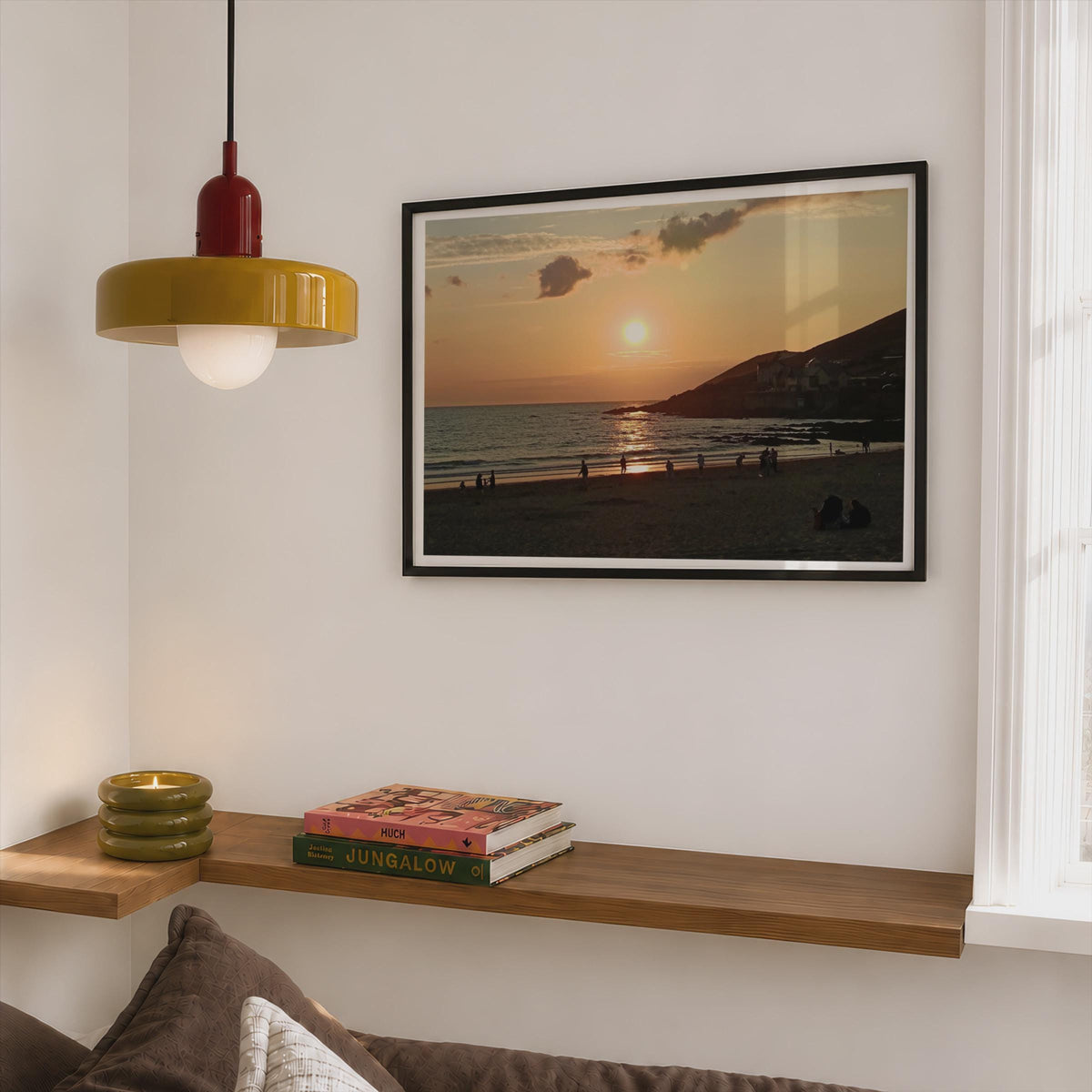 Sunset Beach Landscape Poster mockup - Corner Bedroom Mockup - Landscape