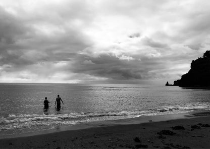 Let's Swim Art Print: Black and White Devon Beach Scene