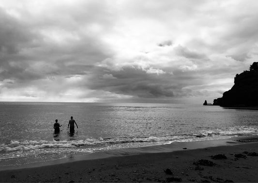 Let's Swim Art Print: Black and White Devon Beach Scene