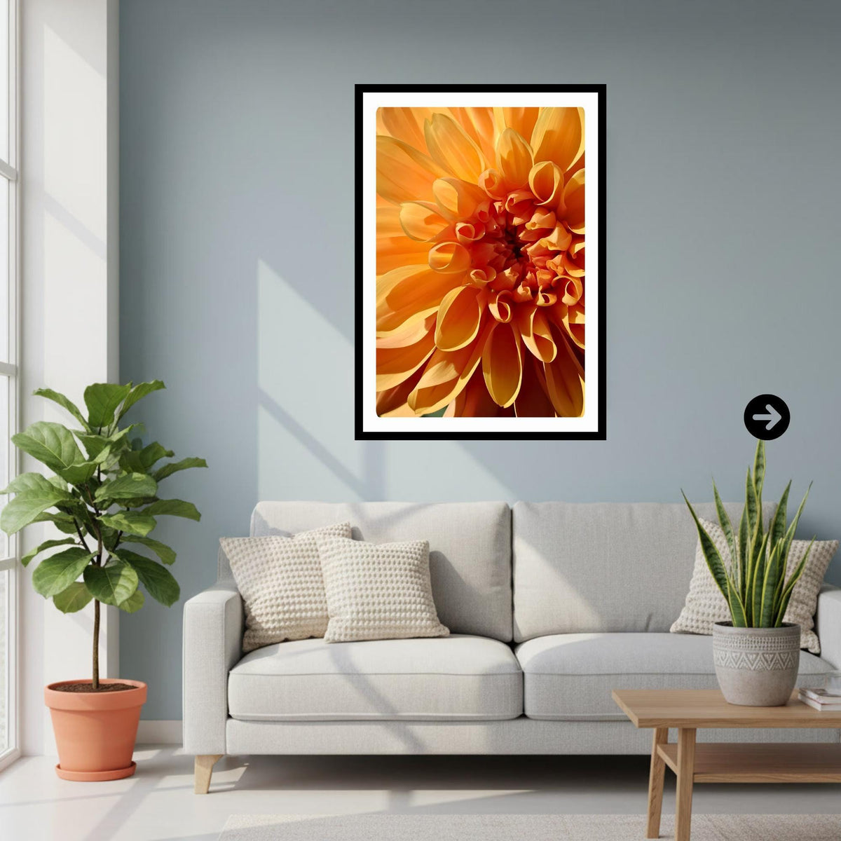 Orange Dahlia Macro Print | Golden Petal Botanical Wall Art
