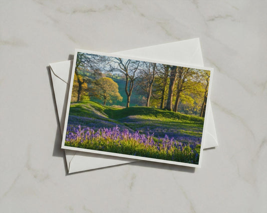 Bluebell Wood Landscape Poster, Spring Woodland Framed Print, British Countryside Wall Art, Purple Wildflower Trees Nature Photography