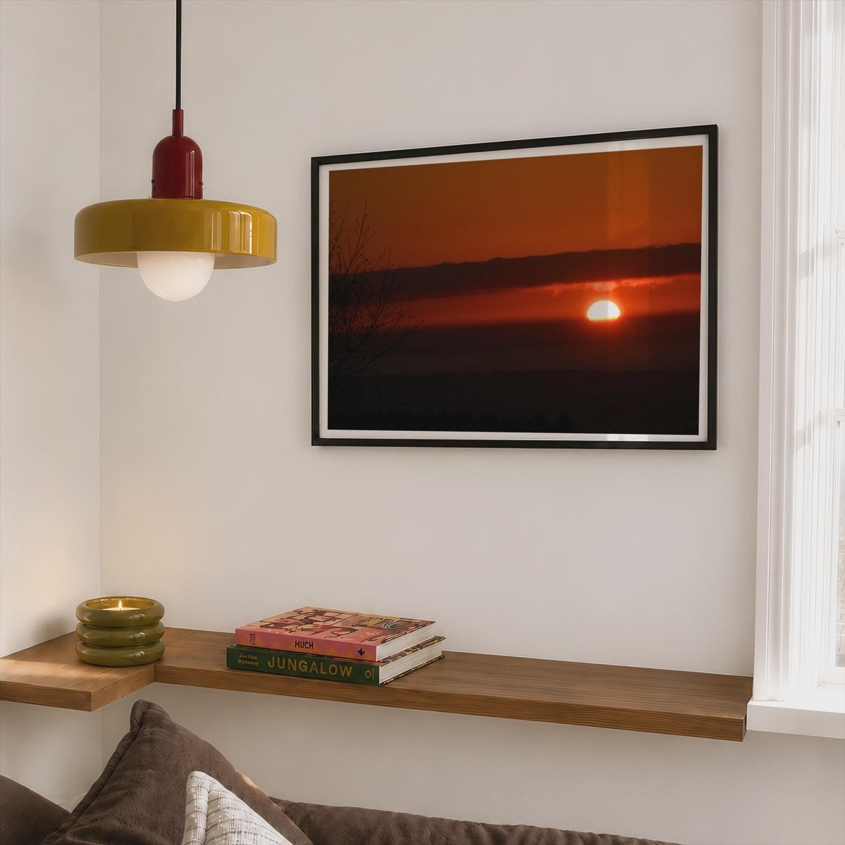 Fiery Sunset Landscape Poster mockup - Corner Bedroom Mockup - Landscape
