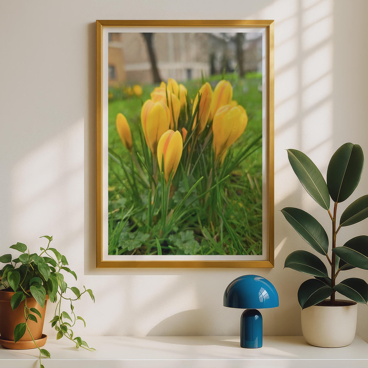 Yellow Crocus Flower Poster, Spring Garden Wall Art, Botanical Photography Print, Bright Floral Home Decor, Nature Photo Print