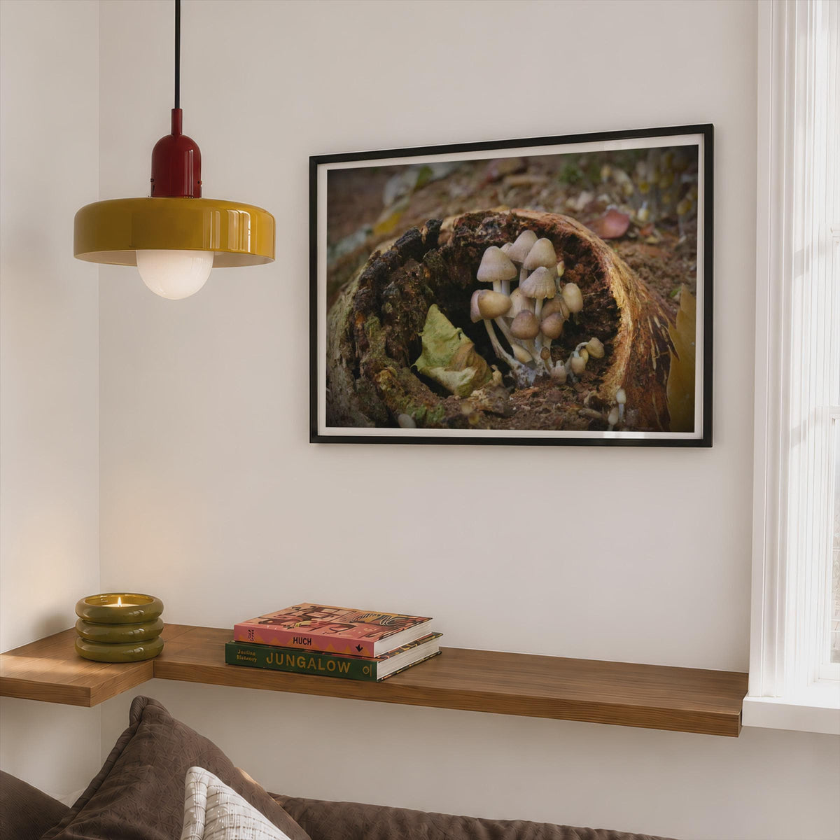 Fungi Mushroom Poster mockup - Corner Bedroom Mockup - Landscape