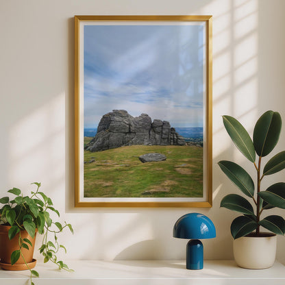 Dartmoor Tor Granite Rock Poster, Devon Landscape Print, Moorland Wall Art, British Countryside Photo, South West England Nature Print