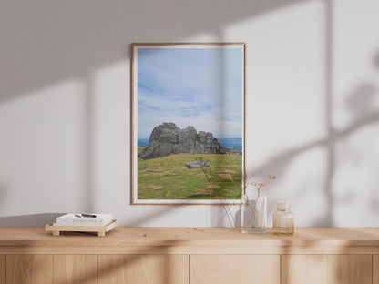Dartmoor Tor Granite Rock Poster, Devon Landscape Print, Moorland Wall Art, British Countryside Photo, South West England Nature Print