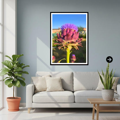 Artichoke Bloom Golden Hour Print, Botanical Wall Art, Foodie Gift, Garden Lover Decor, Nature Photography, Archival Paper, Hope Prosperity