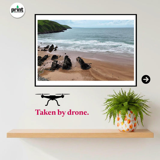 Putsborough Beach Drone Photograph, North Devon Coastal Wall Art Print