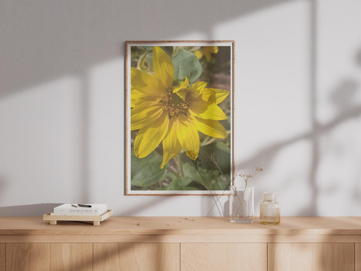 Sunflower Close Up Photography Print, Yellow Flower Wall Art, Botanical Poster, Summer Garden Decor, Floral Photo Print for Living Room