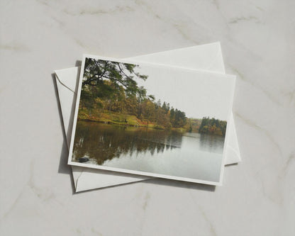 Autumn Lake Landscape Poster, Woodland Reflections Framed Print, Lake District Trees Wall Art, Moody Nature Photography Print