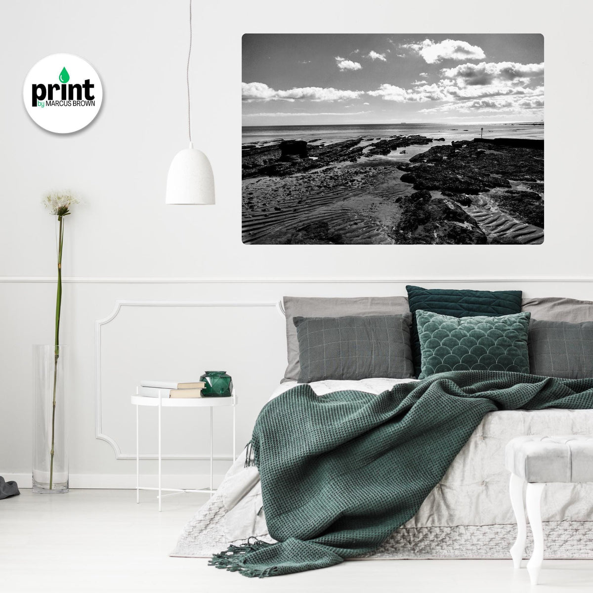 Exmouth Beach Coastal Print, Black and White (Framed or Unframed)