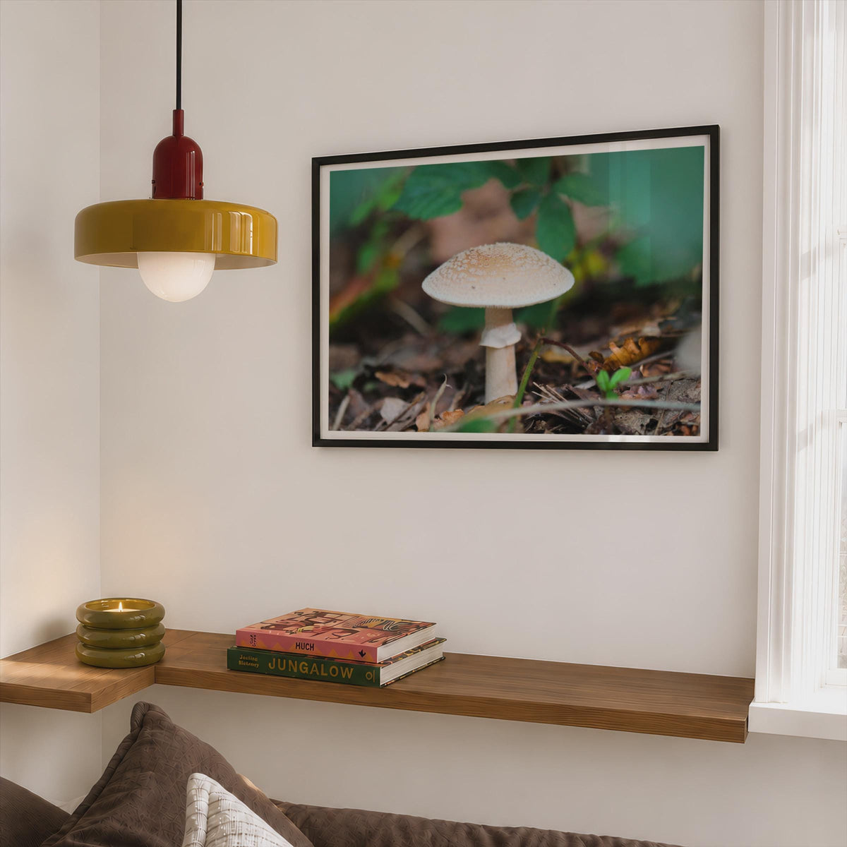 Mushroom Photography Poster mockup - Corner Bedroom Mockup - Landscape