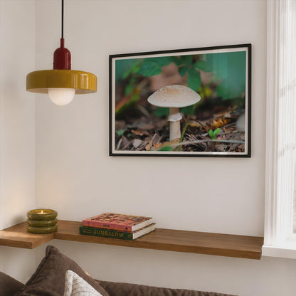 Mushroom Photography Poster mockup - Corner Bedroom Mockup - Landscape