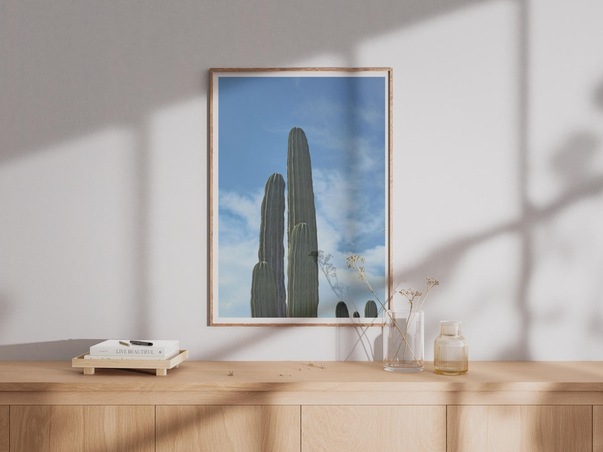 Cactus Photography Print, Tall Columnar Cactus Blue Sky Poster, Desert Plant Wall Art, Botanical Photo Print, Minimalist Green Home Decor