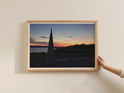 Sunset Coastal Landmark Poster, Estuary Dusk Landscape Framed-Print, Orange Sky Seascape Wall Art, British Coastal Twilight Photography