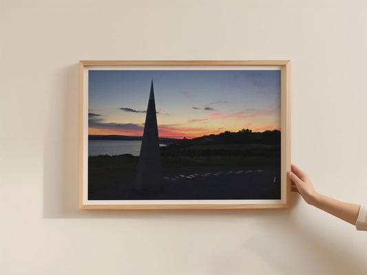 Sunset Coastal Landmark Poster, Estuary Dusk Landscape Framed-Print, Orange Sky Seascape Wall Art, British Coastal Twilight Photography