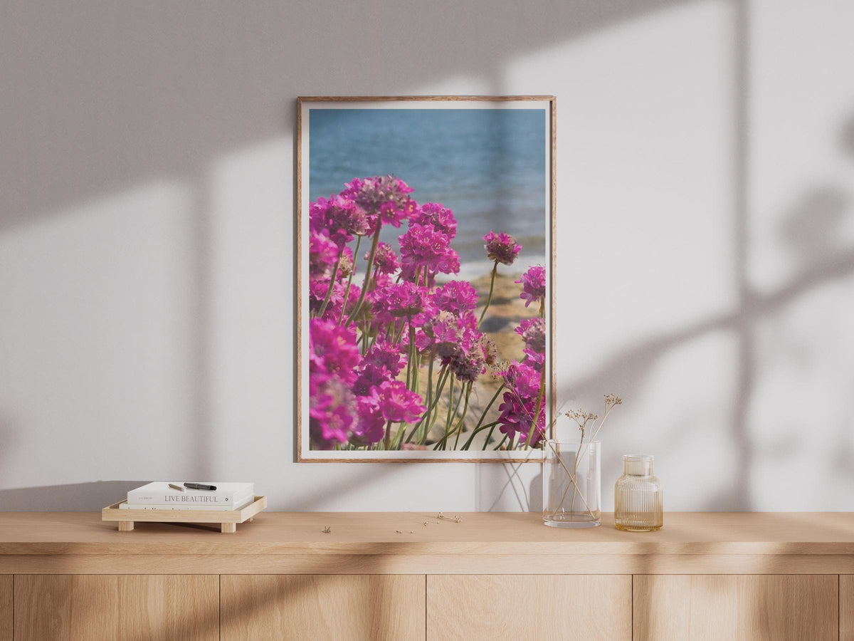 Sea Thrift Coastal Flower Poster, Pink Armeria Maritime Wall Art, Seaside Wildflower Print, Ocean Cliff Floral Photography Decor