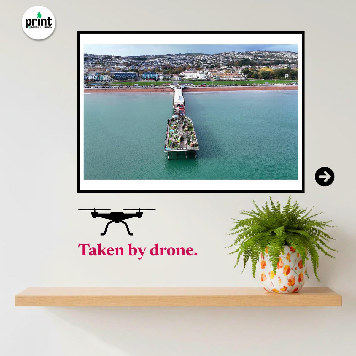 Paignton Pier Drone Photograph, English Riviera Wall Art, Devon Coastal Print
