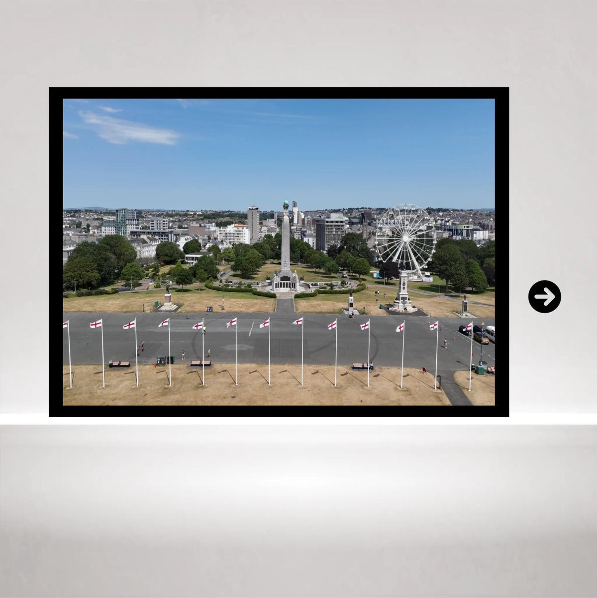 Plymouth Hoe View Print | Coastal Landscape of Plymouth Sound with Drake's Island | Maritime Heritage Wall Art in Various Sizes and Frames