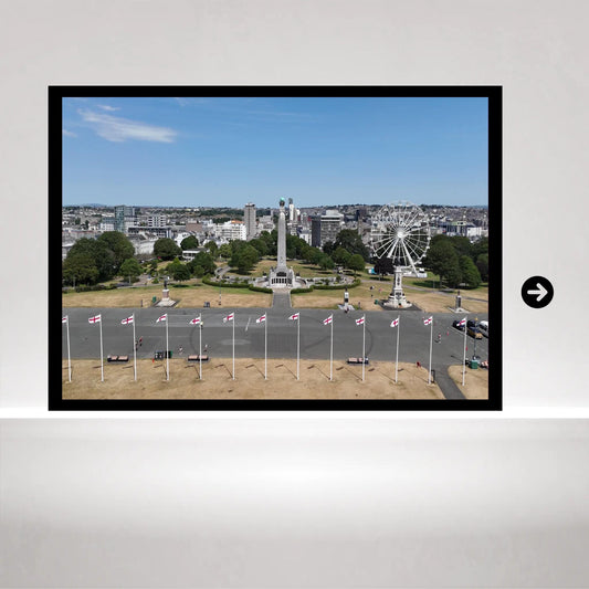 Plymouth Hoe View Print | Coastal Landscape of Plymouth Sound with Drake's Island | Maritime Heritage Wall Art in Various Sizes and Frames