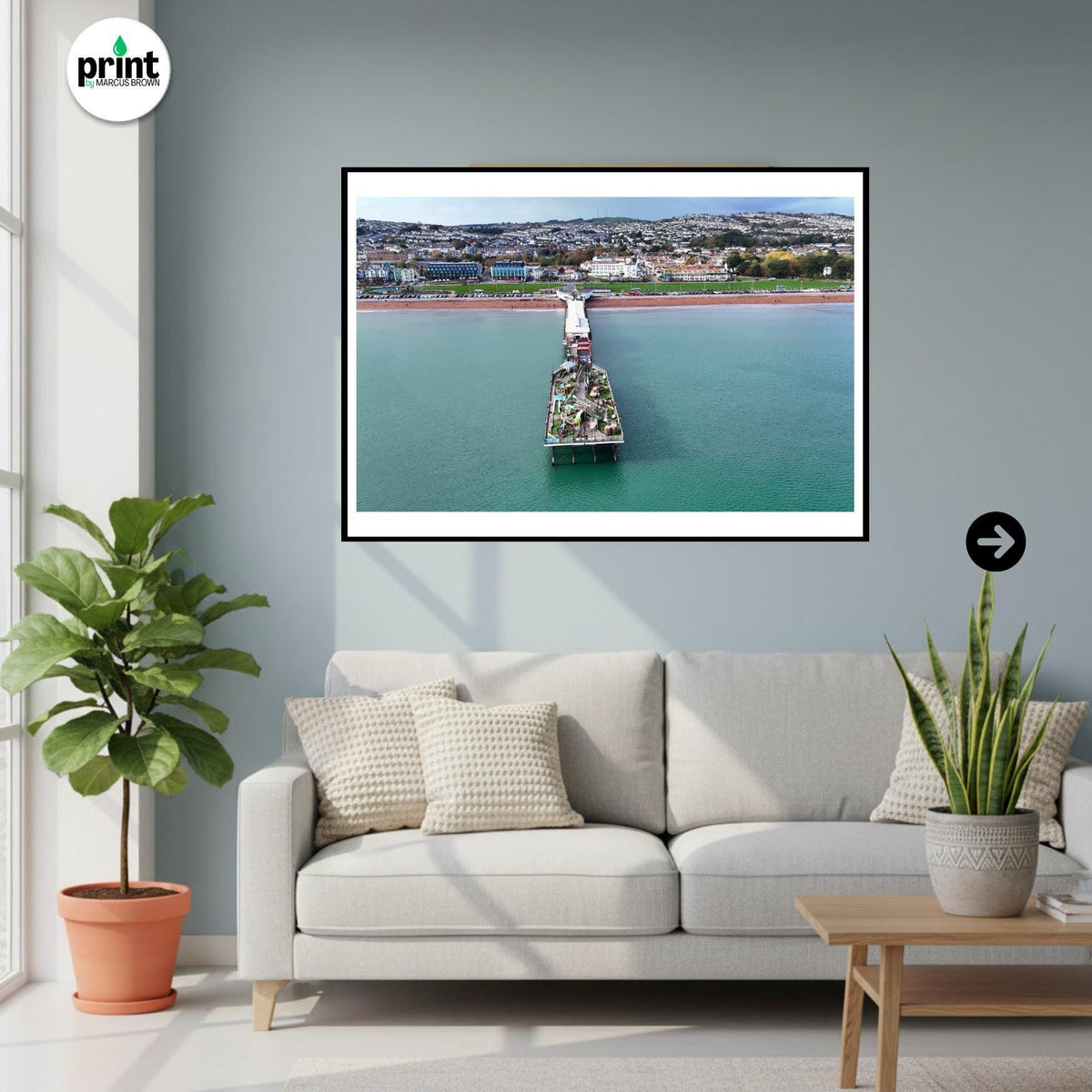 Paignton Pier Drone Photograph, English Riviera Wall Art, Devon Coastal Print