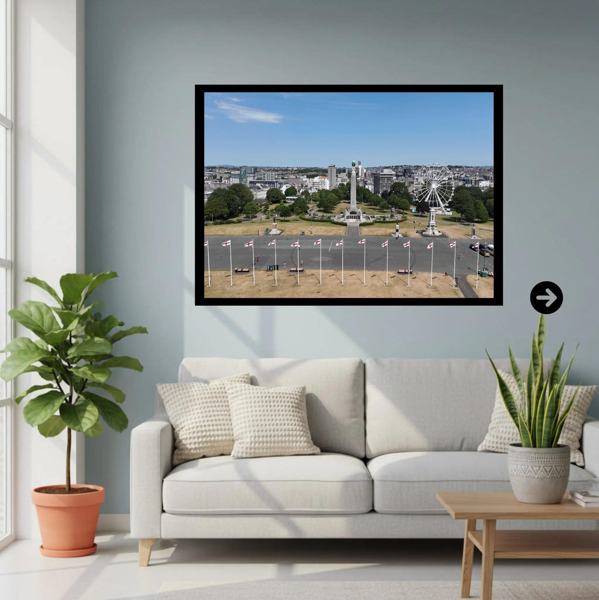 Plymouth Hoe View Print | Coastal Landscape of Plymouth Sound with Drake's Island | Maritime Heritage Wall Art in Various Sizes and Frames