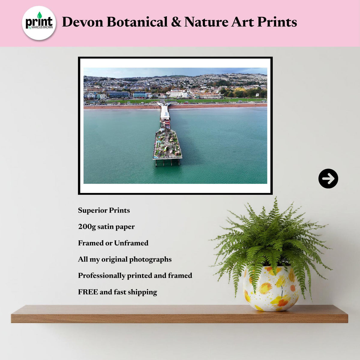 Paignton Pier Drone Photograph, English Riviera Wall Art, Devon Coastal Print