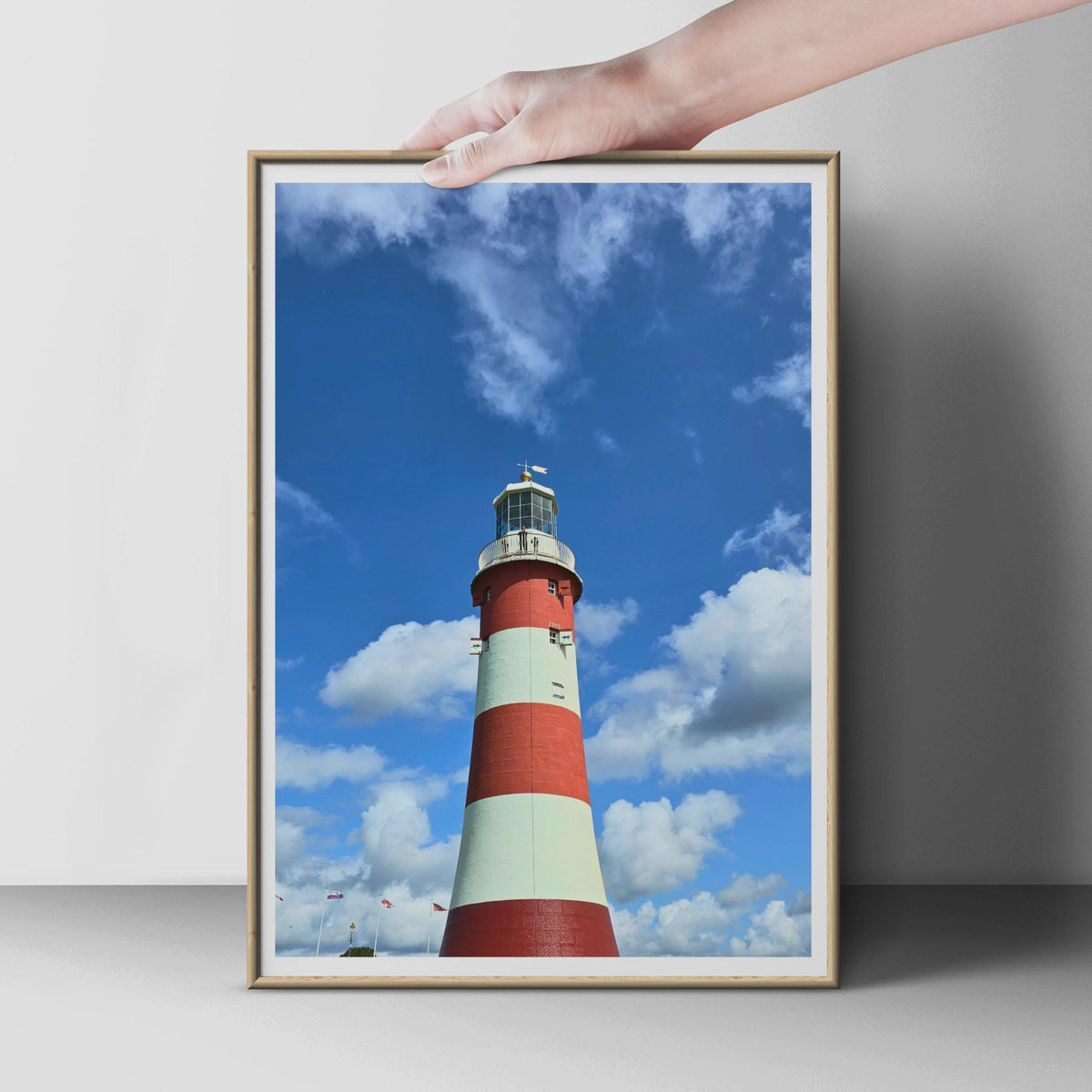 Smeaton's Tower Plymouth Hoe Lighthouse Poster, Red White Striped Landmark, Devon Coastal Wall Art, Nautical Print, British Seaside Decor