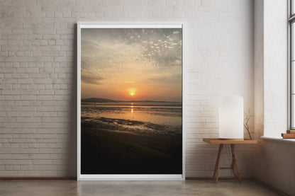 Coastal Sunset Photography Print, Estuary Low Tide Poster, Orange Sky Wall Art, Seascape Landscape Photo Print, Golden Hour Beach Decor