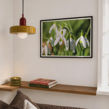 Snowdrop Flower Poster, Spring Garden Botanical Framed-Print, White Galanthus Wall Art, Nature Photography, Floral Home Decor Gift
