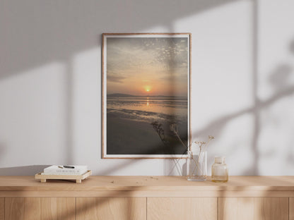 Coastal Sunset Photography Print, Estuary Low Tide Poster, Orange Sky Wall Art, Seascape Landscape Photo Print, Golden Hour Beach Decor