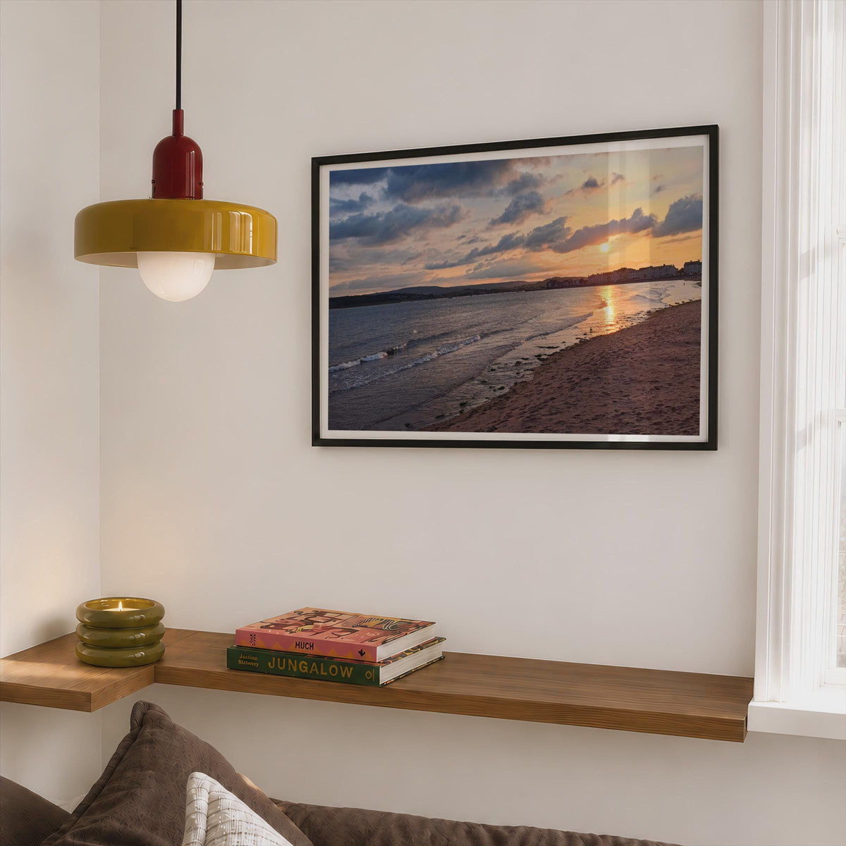 Exmouth Beach Sunset Poster mockup - Corner Bedroom Mockup - Landscape