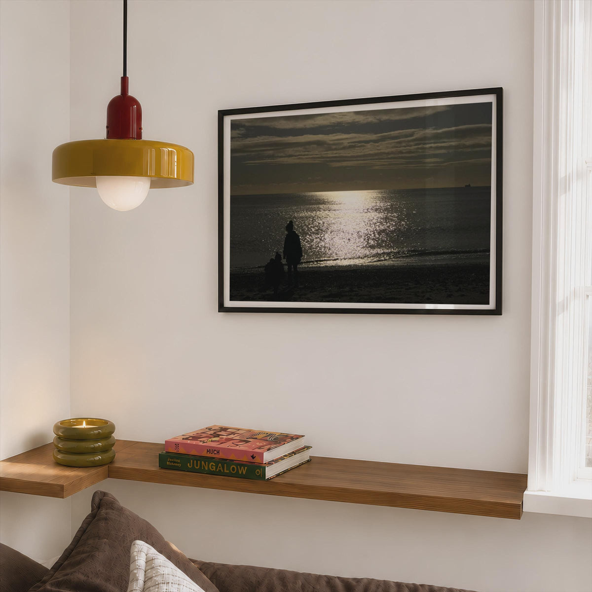 Beach Sunset Silhouette Poster mockup - Corner Bedroom Mockup - Landscape