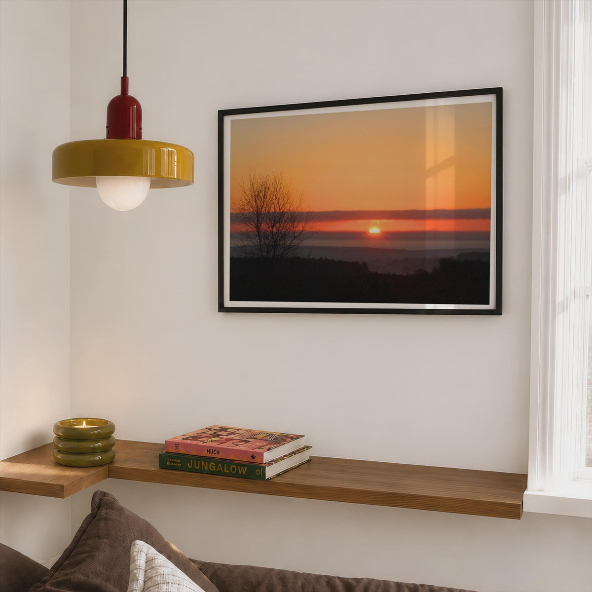 Dawn Landscape Sunrise Poster mockup - Corner Bedroom Mockup - Landscape