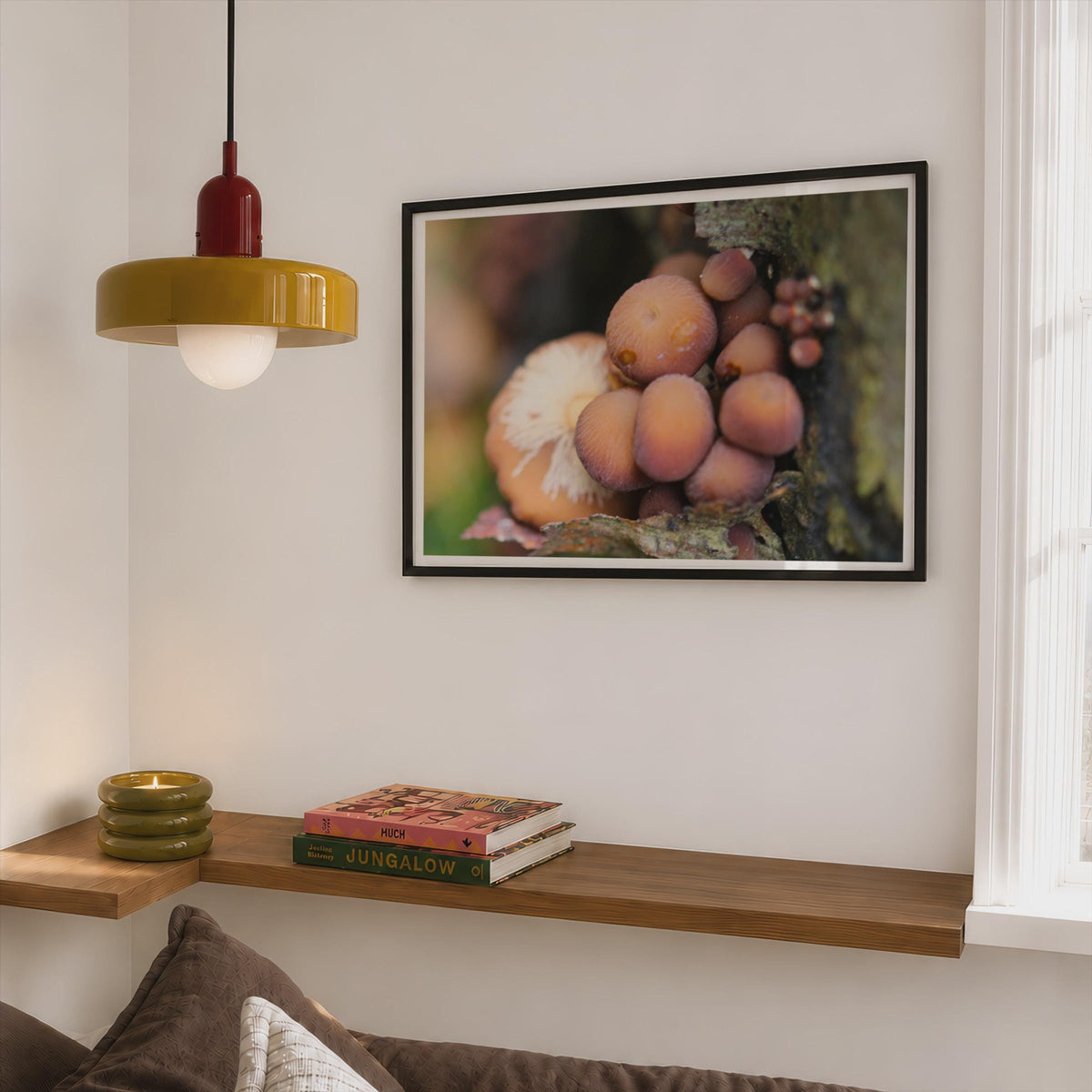 Woodland Fungi Poster mockup - Corner Bedroom Mockup - Landscape