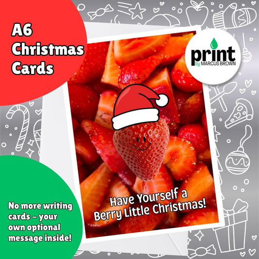 Funny Strawberry Christmas Cards Pack | Berry Little Christmas Card | Cute Fruit Xmas Cards | A6 Christmas Card Multipack