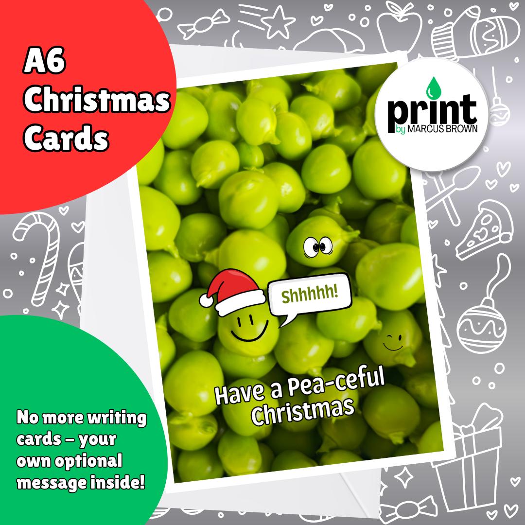 Funny Pea Christmas Cards Pack | Pea-ceful Christmas Card | Vegetable Xmas Cards | Gardening Christmas Cards A6 Multipack