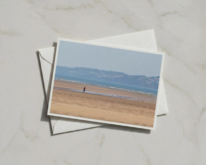 Sandy Beach Walk Card, Coastal Couple Seagulls, Seaside A6 Greeting Card with Envelope