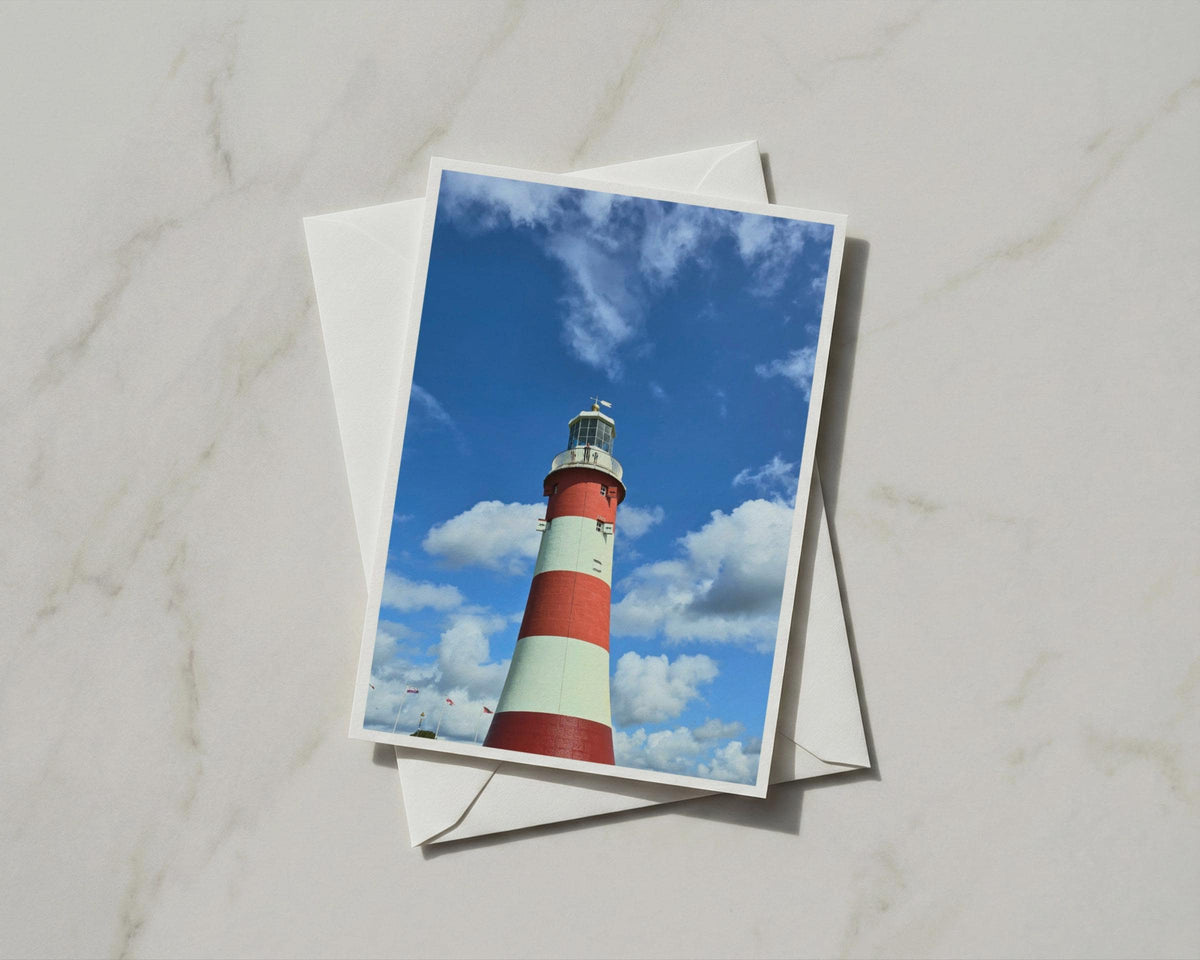 Smeaton's Tower Plymouth Hoe Lighthouse Card, Red White Coastal Devon Gift