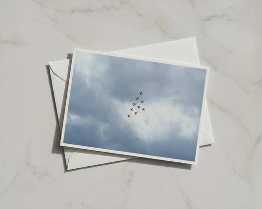 Red Arrows Formation Card, RAF Display Team Grey Sky, Aviation Gift A6 Card