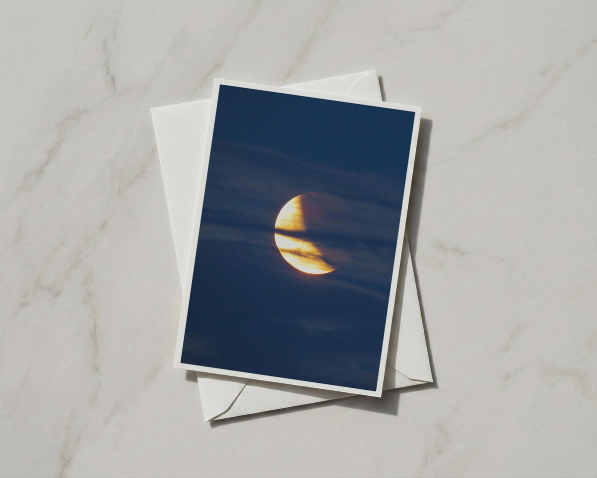 Half Moon Rising Card, Crescent Moon Night Sky, Blue Gold Moon Greeting Card, A6